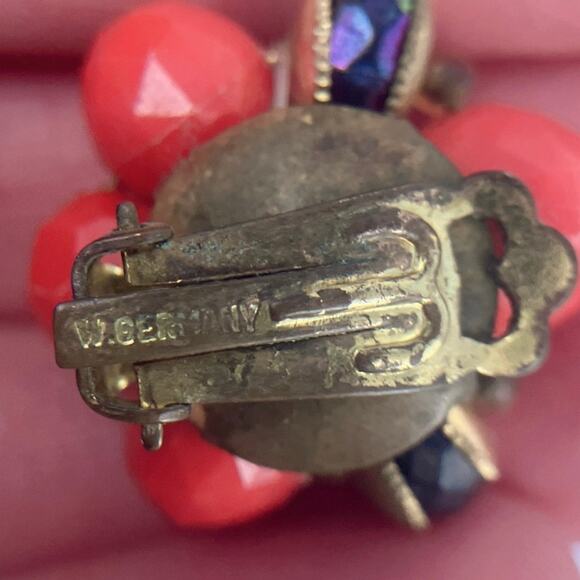 VTG Red Marked W Germany Cluster, Lime Green Go Go Girl 60s, Earrings Lot of 3 - Picture 3 of 7